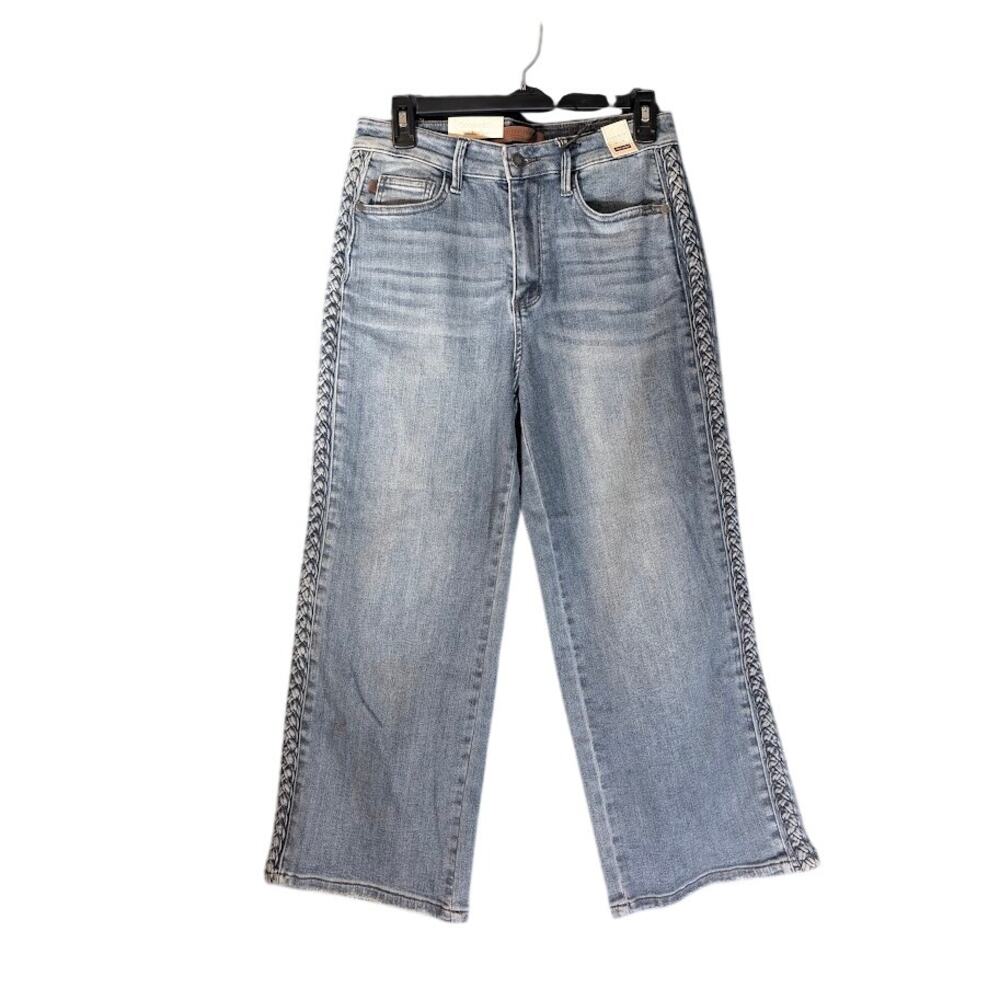 Judy Blue Laura High Rise Wide Leg Jeans Y2K Braid Festival Crop Denim 7/28 NWT